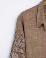 مانتو آستین سه ربع نگین دار قهوه ای - Image 2