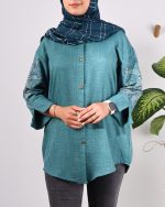 مانتو آستین سه ربع نگین دار قهوه ای - Image 3