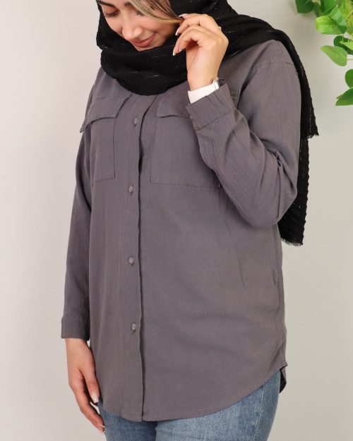 شومیز مانتویی لینن زنانه 0754