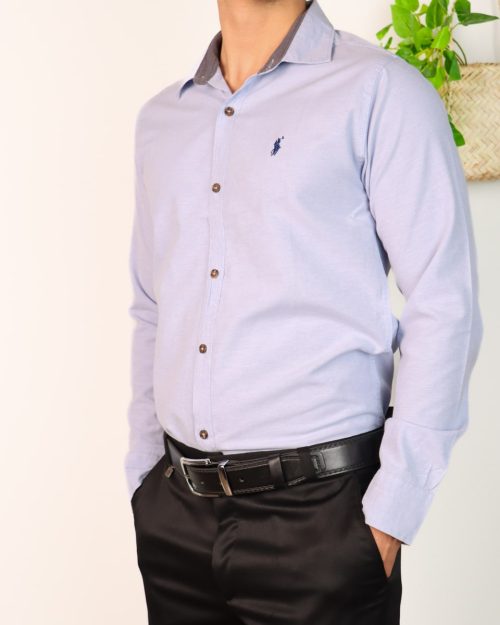 پیراهن آستین بلند کتان جودون آبی 0775