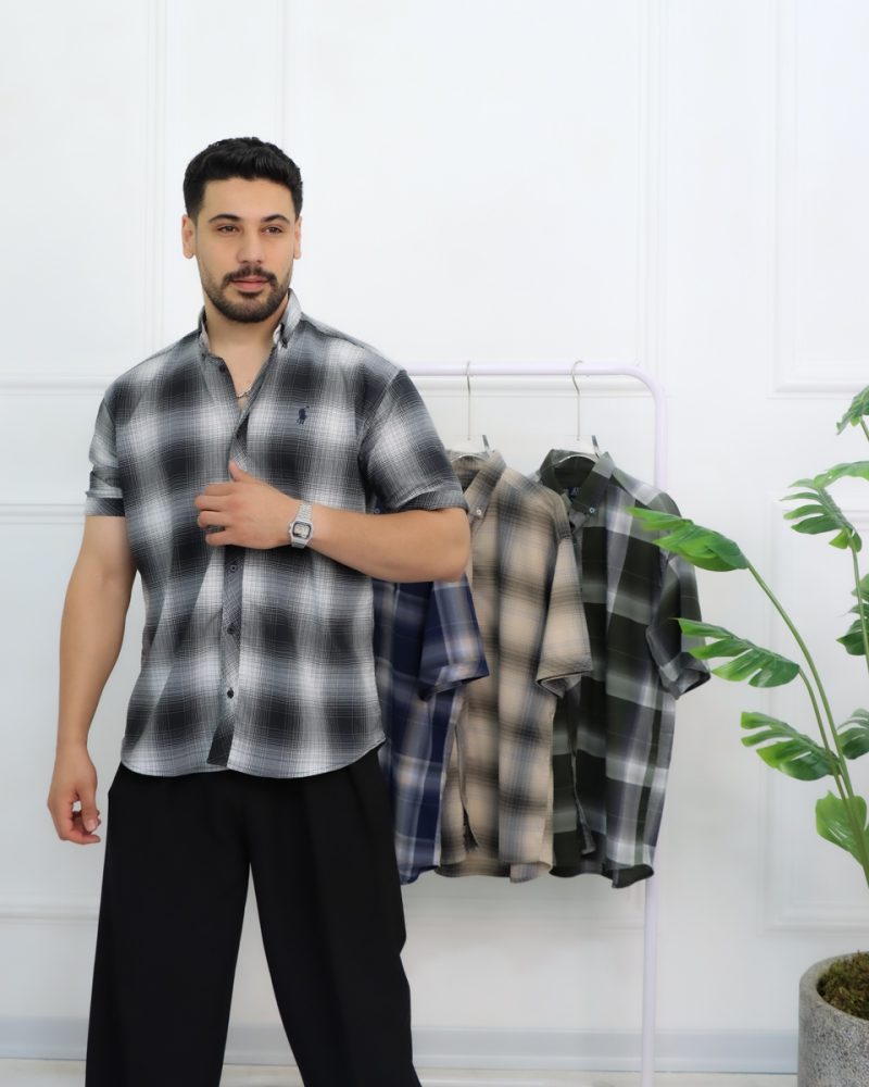 پيراهن چهارخانه آستين كوتاه مردانه 0867 - Image 10