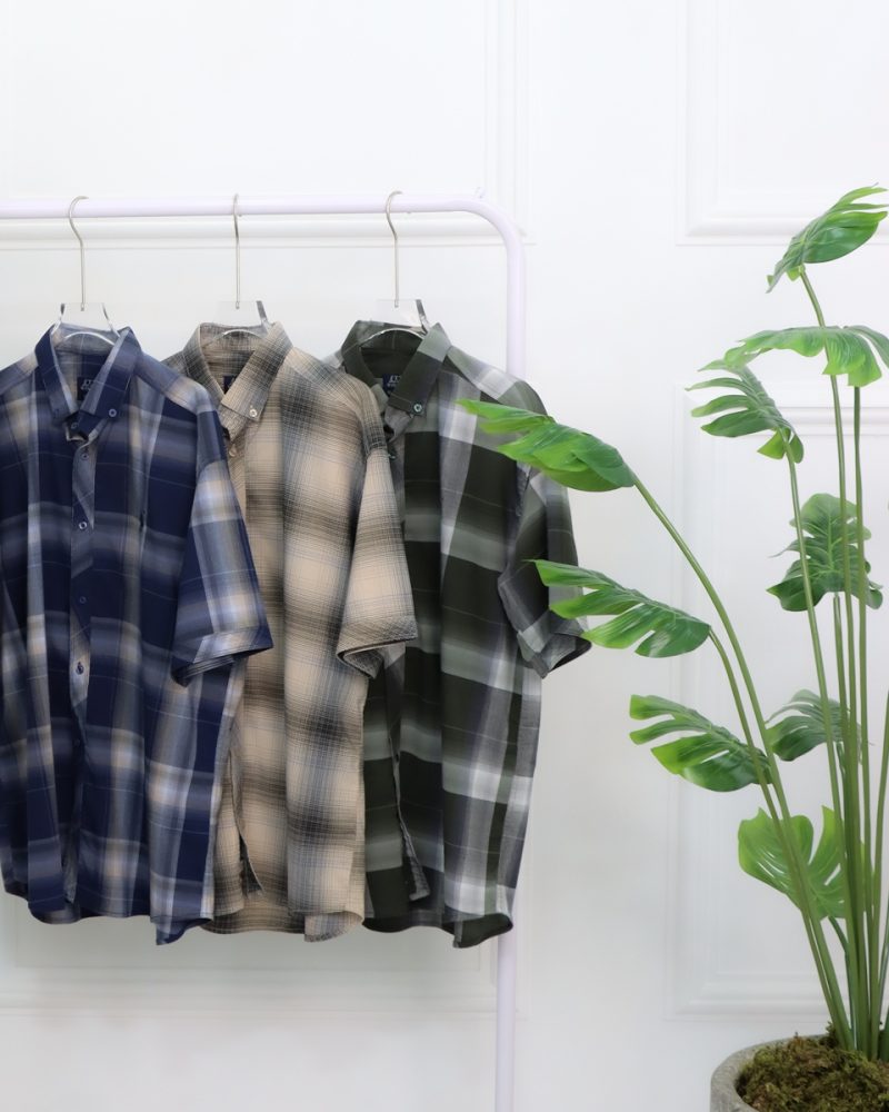 پيراهن چهارخانه آستين كوتاه مردانه 0867 - Image 2