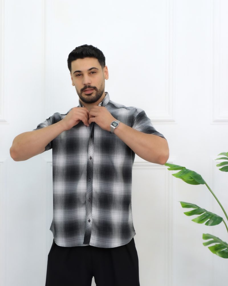 پيراهن چهارخانه آستين كوتاه مردانه 0867 - Image 3