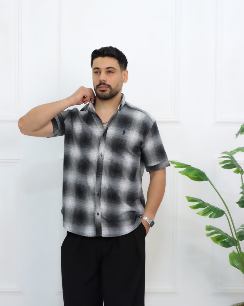 پيراهن چهارخانه آستين كوتاه مردانه 0867 - Image 4