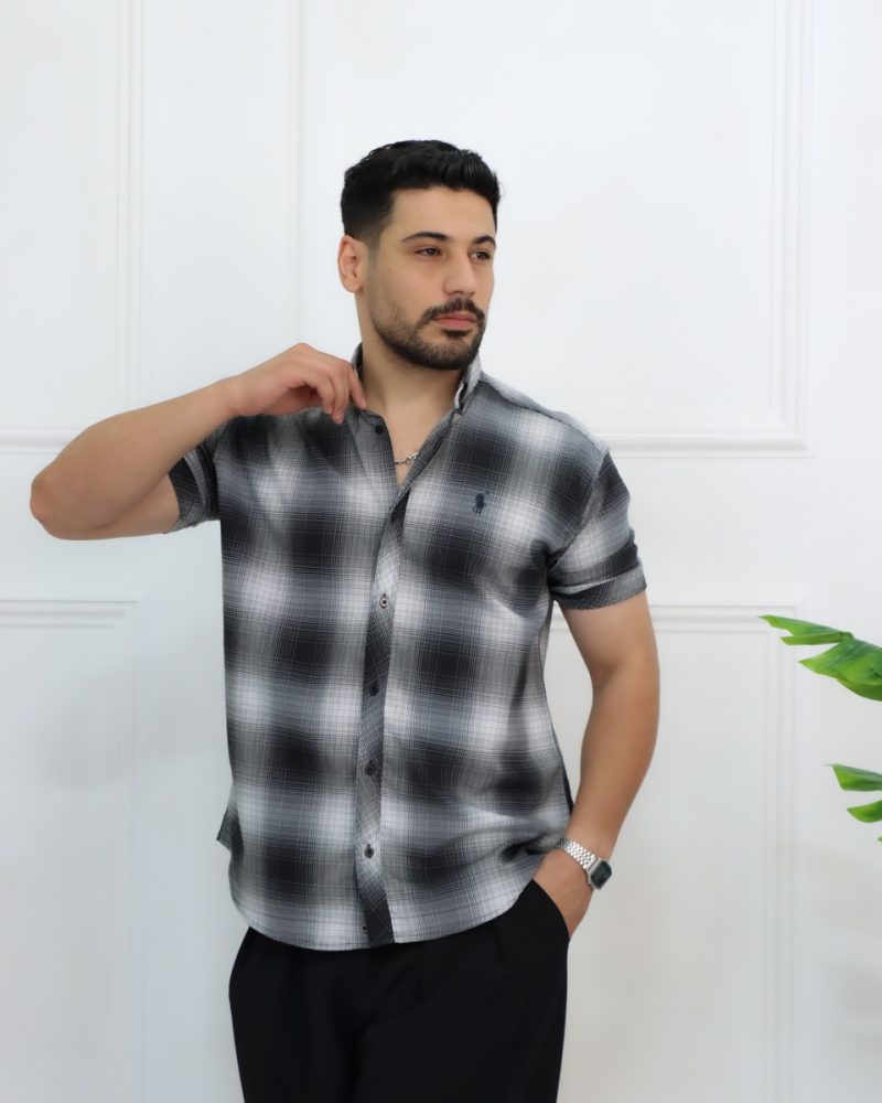 پيراهن چهارخانه آستين كوتاه مردانه 0867 - Image 1