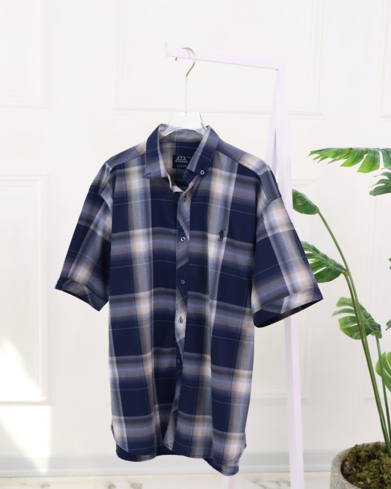 پيراهن چهارخانه آستين كوتاه مردانه 0867 - Image 6