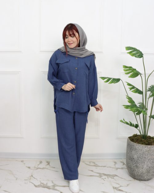ست شوميز شلوار بنددار زنانه 0870
