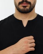 تیشرت یقه کوبایی نخی تک جیب مردانه 0919 - Image 5
