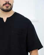 تیشرت یقه کوبایی نخی تک جیب مردانه 0919 - Image 6