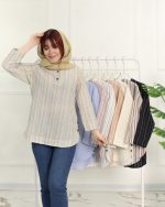 شومیز راه راه بغل دکمه زنانه 0887 - Image 6