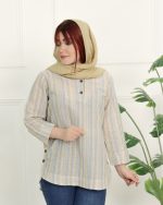 شومیز راه راه بغل دکمه زنانه 0887 - Image 7