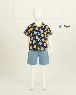 ست پيراهن نخی طرح دار و شلوارک بچگانه 1048 - Image 6