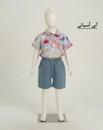 ست پيراهن نخی طرح دار و شلوارک بچگانه 1048 - Image 5