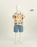 ست پيراهن نخی طرح دار و شلوارک بچگانه 1048 - Image 4