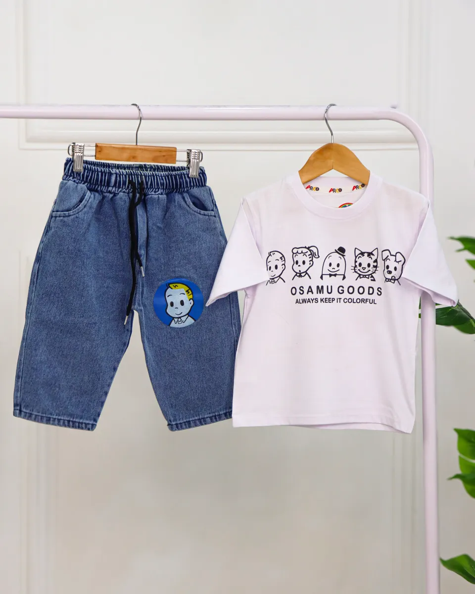 IMG_5890_14_11zon ست تی شرت پنبهای چاپی و شلوارک جین 1135 - Image 9