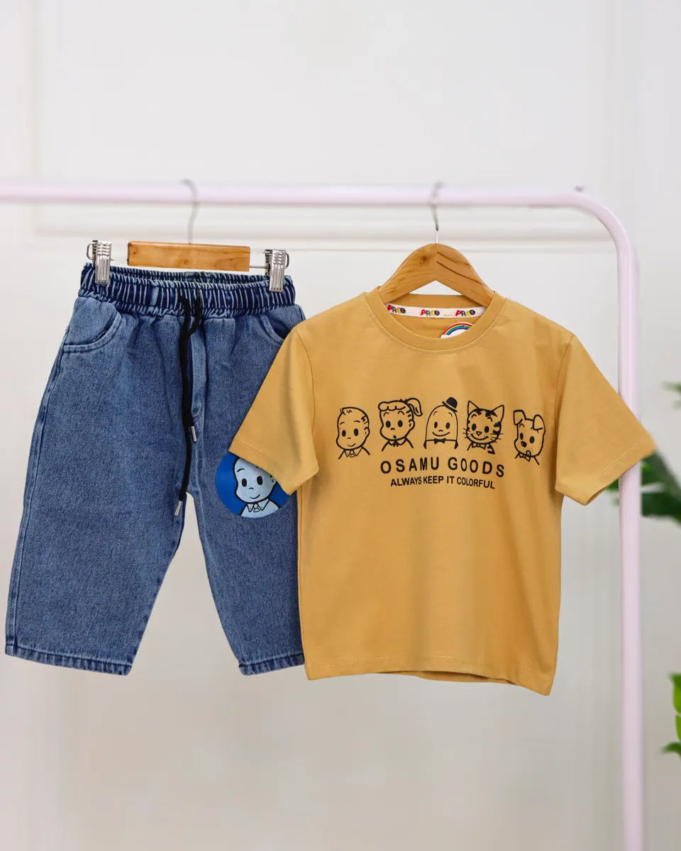 IMG_5894_16_11zon ست تی شرت پنبهای چاپی و شلوارک جین 1135 - Image 7