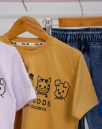 ست تی شرت پنبهای چاپی و شلوارک جین 1135 - Image 10