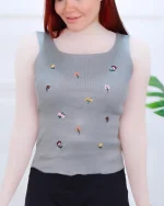 تاپ گلدوزی دار بافت زنانه 1108