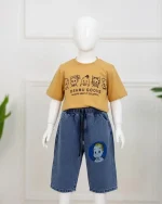 ست تی شرت پنبهای چاپی و شلوارک جین 1135 - Image 4