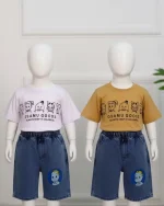 ست تی شرت پنبهای چاپی و شلوارک جین 1135