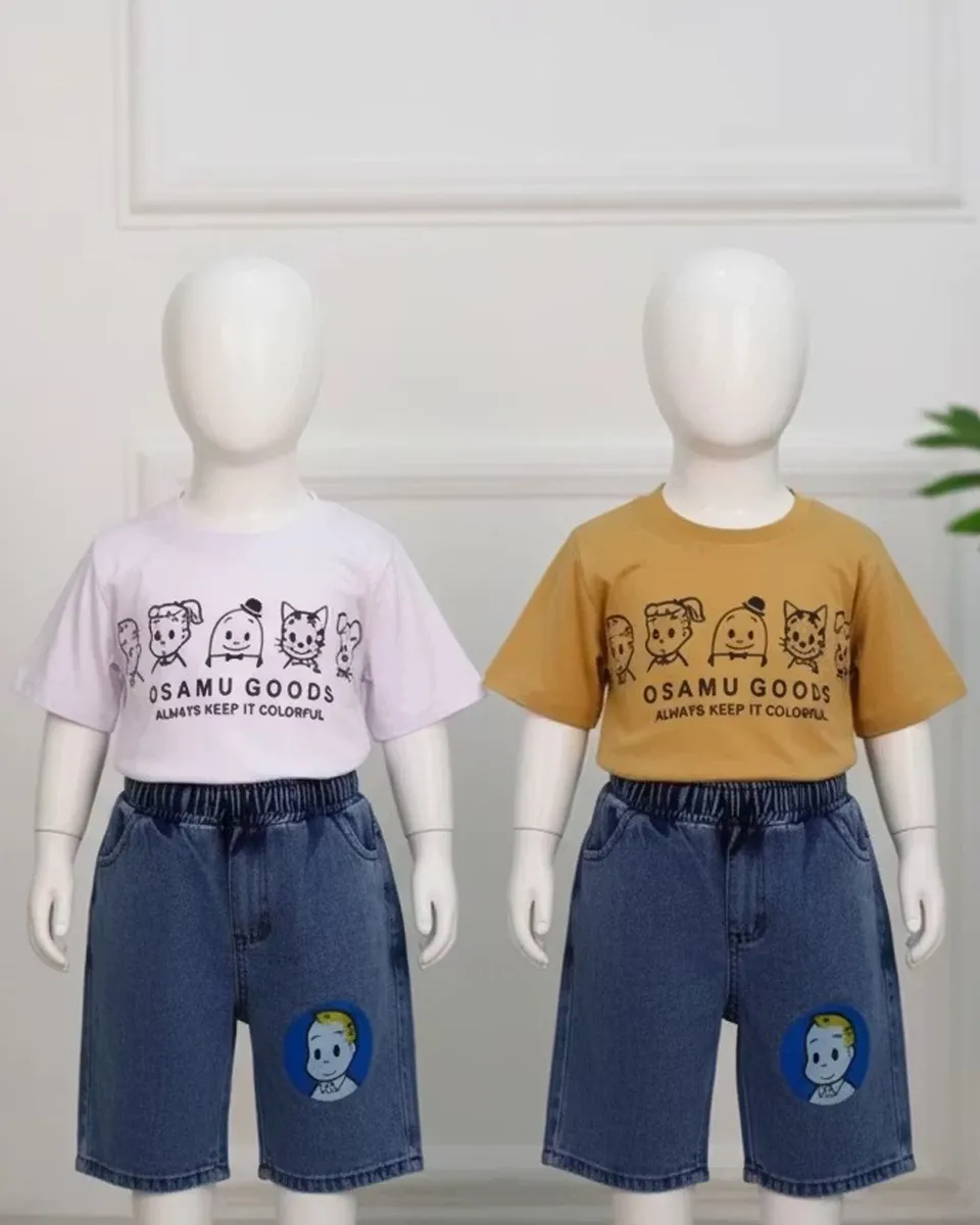 Untitled-1_40_11zon ست تی شرت پنبهای چاپی و شلوارک جین 1135 - Image 1