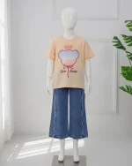 ست تی شرت نگین دار و شلوار جین دخترانه 1136