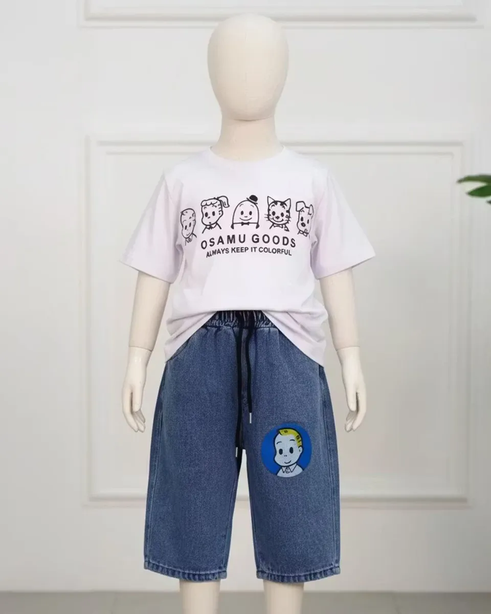 Untitled-7_42_11zon ست تی شرت پنبهای چاپی و شلوارک جین 1135 - Image 5