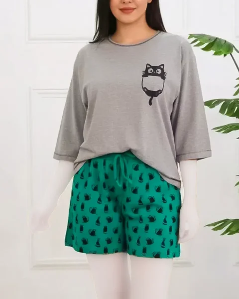 ست تیشرت و شلوارک زنانه گربه 1242