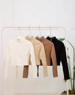 کراپ آستین بلند نیم زیپ زنانه 1165 - Image 4