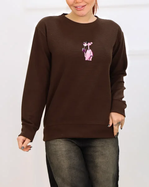 بلوز آستين بلند پلنگ صورتی زنانه 1169