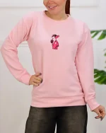 بلوز آستين بلند پلنگ صورتی زنانه 1169 - Image 4