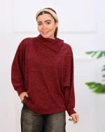 بلوز يقه دراپه بافت آستين كيمونو زنانه 1170