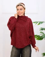 بلوز يقه دراپه بافت آستين كيمونو زنانه 1170 - Image 2