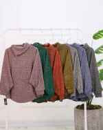 بلوز يقه دراپه بافت آستين كيمونو زنانه 1170 - Image 6