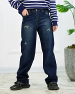 شلوار جین بگ سرمه ای زنانه 1174 - Image 2