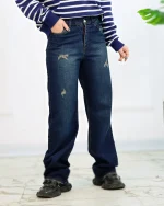 شلوار جین بگ سرمه ای زنانه 1174 - Image 3