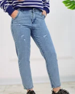 شلوار جين مام زنانه آبی روشن 1183 - Image 3