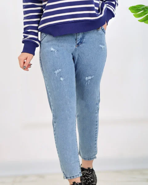 شلوار جين مام زنانه آبی روشن 1183