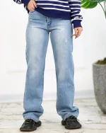 شلوار جين بگ آبی روشن زنانه 1176 - Image 2