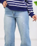 شلوار جين بگ آبی روشن زنانه 1176 - Image 3