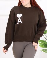 بلوز بافت یقه گرد آستین بلند طرح  قلبی 1265