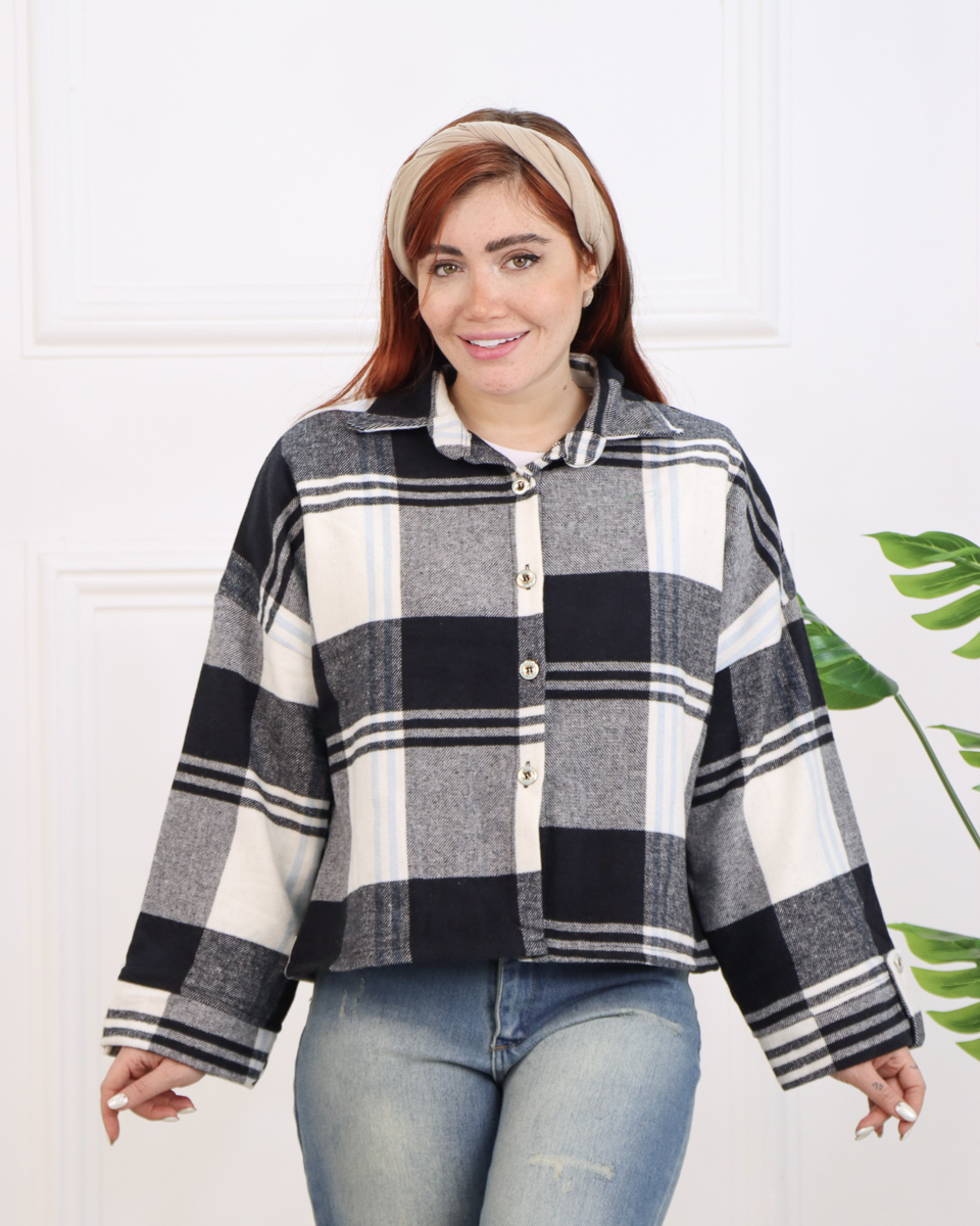 IMG_9286 کت کراپ پشمی چهارخانه زنانه 1337 - Image 1