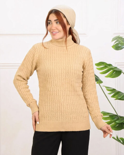 بلوز بافت مارپیچ یقه اسکی زنانه  1362