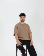 تیشرت آستین کوتاه بافت طرح مربعی 1329