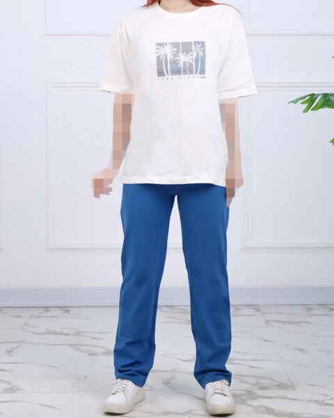 ست تیشرت و شلوار طرح نخل زنانه 1560