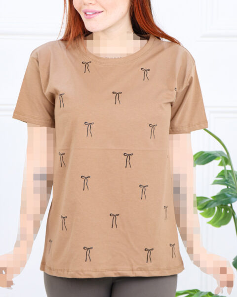 تی شرت یقه گرد آستین کوتاه پاپیون زنانه 1569