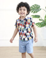 ست پيراهن نخی طرح دار و شلوارک بچگانه 1641