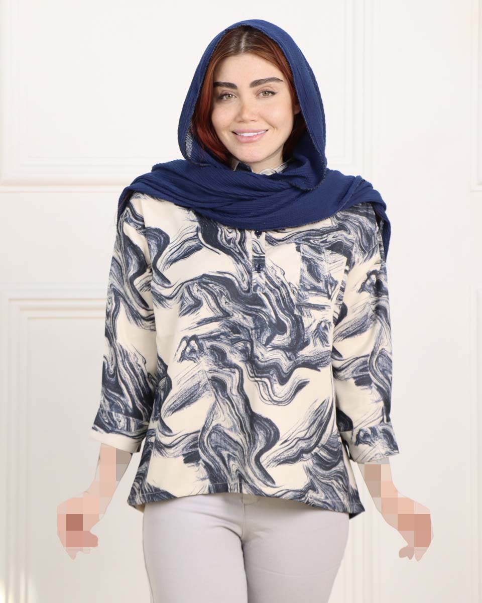 IMG_4086 شومیز لینن آبرنگی زنانه خنک فری سایز