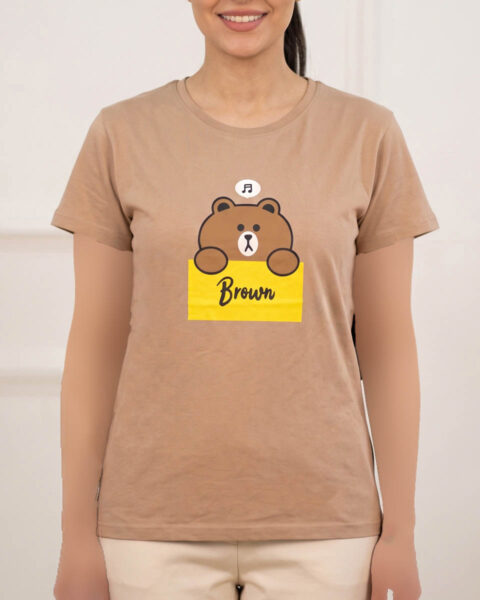 تیشرت آستین کوتاه زنانه BROWN تک خرس 2082